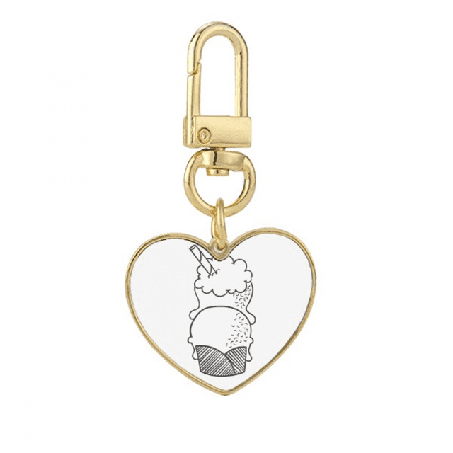 Black Outline Biscuits Ice Gold Heart Keychain Metal Keyring Holder