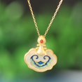 thumbnail image 2 of Jade Pendant Vintage Auspicious Clouds Ladies Bone Chain Pendant, 2 of 5