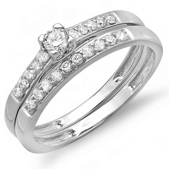 Dazzlingrock Collection 0.40 Carat (ctw) 10K Diamond Bridal Ring Engagement Matching Band Wedding Set, White Gold, Size 9.5