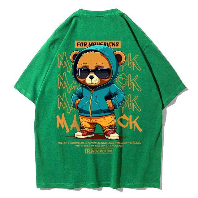 Camiseta de algodón con estampado de oso para hombre, Tops holgados con cuello redondo, ropa informal cómoda y transpirable de gran tamaño para mujer