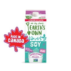 Boisson au soya biologique Earth's Own, Originale Non-Sucrée, fabriqué au Canada 1,75L à base de plantes 1,75L