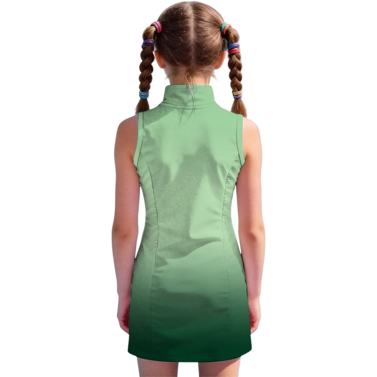 light green athletic dress Wayute Girls Tennis Dresses Gradient Sleeveless Half Zip Stand Collar Quick Drying Kids Sport Golf Workout Casual Holiday,Light all the dresses