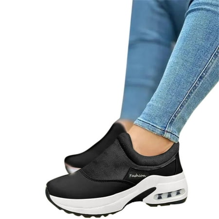 

Cathalem Flying Women s Shoes Single Breathable Fashion Thicksoled Knitted Women s Running Sneaker for Women Black 7.5