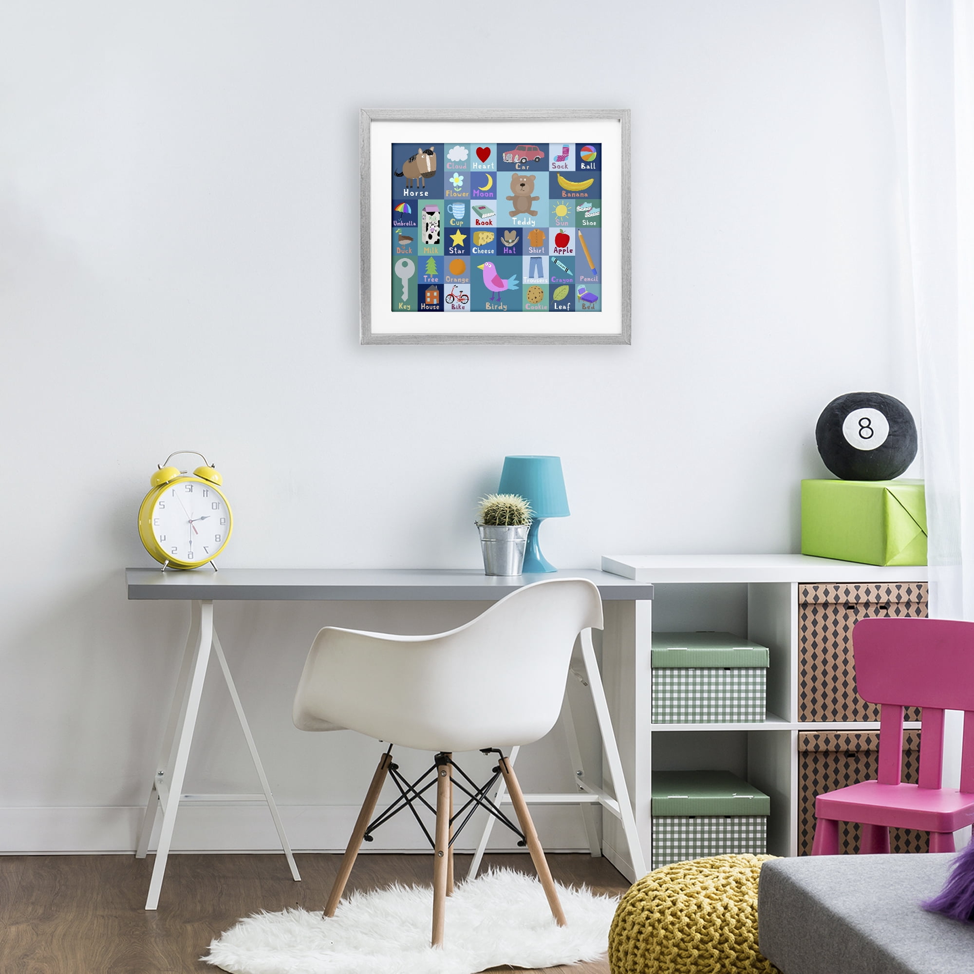 Stupell Industries Blue First Words Gray Framed Print Under Glass, design by Carla Daly