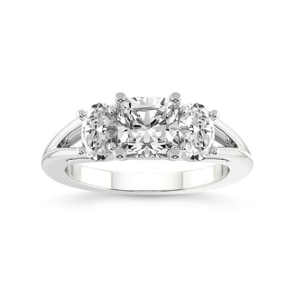 IGI Certified 1 Carat Cushion Shape Lab Grown Diamond Engagement Ring | 14K White Gold | Bethany Three Stone Side Oval Diamond Ring | FG-VS1-VS2 Quality Friendly Diamonds