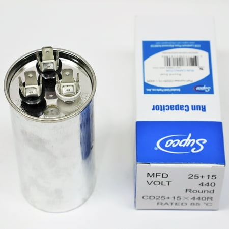 

Supco CD25+15X440R Supco CD25+15X440R HVAC Motor Round Dual Run Capacitor 25 + 15 MFD 440 Volts