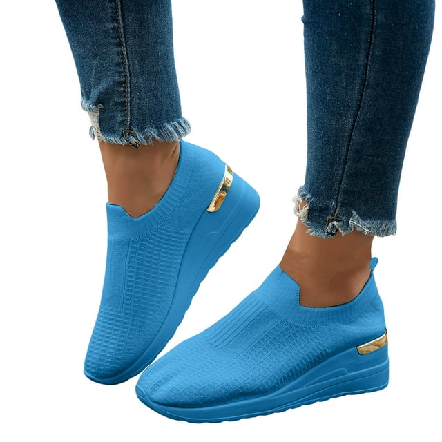 Women's Leopard Wedge Slip on Walking Shoes Comfortable Flying Woven Platform Loafers Work Sneakers
