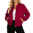 thumbnail image 6 of Zpanxa Bomber Jacket Women Short Plus Size Zip Up Stand Collar Casual Coat with Pockets Wine XL, 6 of 7