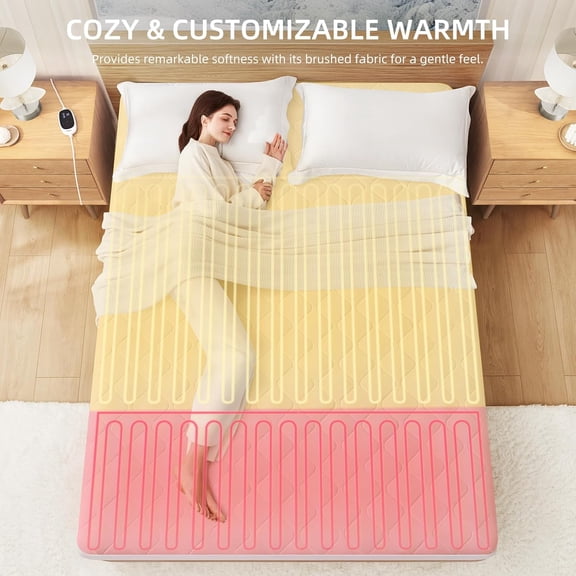 Quilted Heated Mattress Pad - Twin Size, 9 Heat Settings, Multi-Zone Heating, Machine Washable