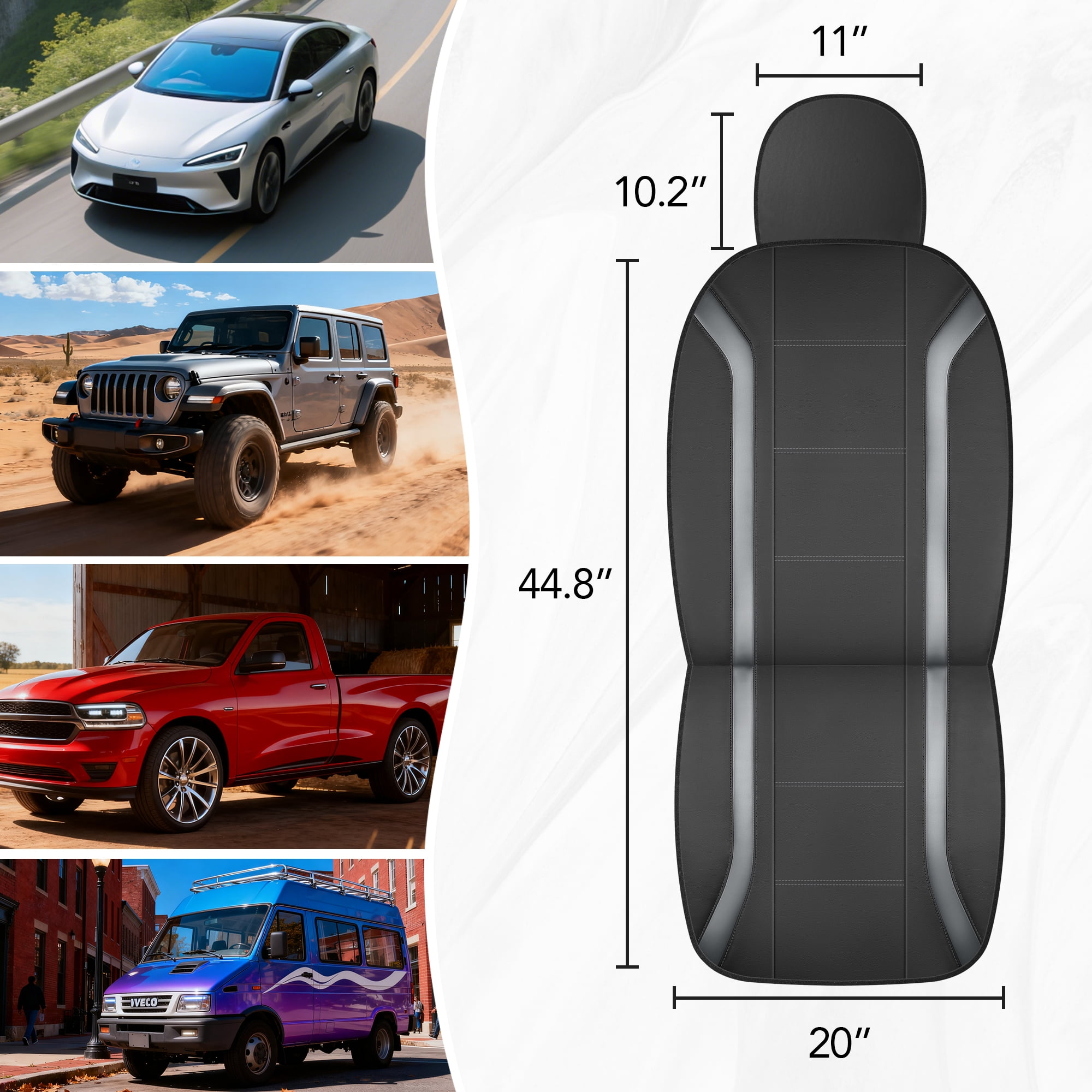 Road Comforts Leather Car Seat Cover,Sports Style Car Seat Cover,Breathable,Non-Slip,Universal Fit,Gray Front Seats