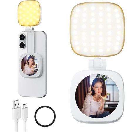 Duslogis Magnetic Selfie Light for iPhone Phone Light with a Mirror Instant Attachment for MagSafe for Selfies Video Conference White