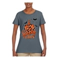 thumbnail image 2 of Wild Bobby Spooky Vibes Pumpkin Skulls Bats Stars with Orange and Black Halloween Women Graphic Tee, Charcoal, XX-Large, 2 of 6