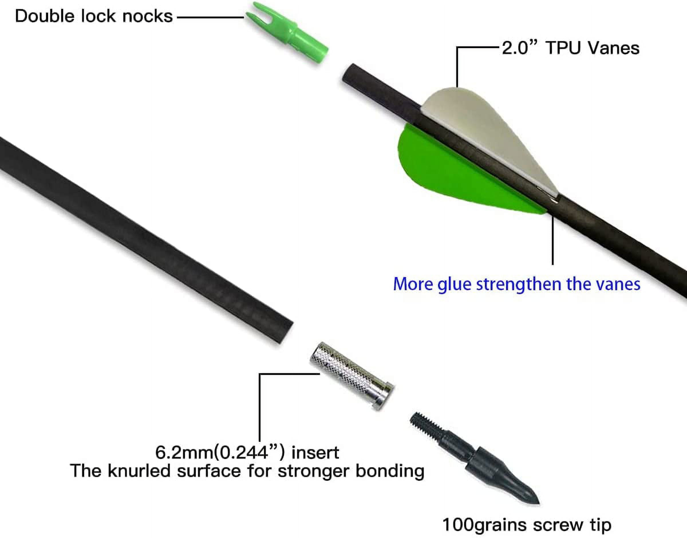 Carbon Arrow 29 inch 12-Pack Hunting Arrows Spine 400 for 30-65lb Bows Archery Compound & Recurve & Traditional Bow, Green