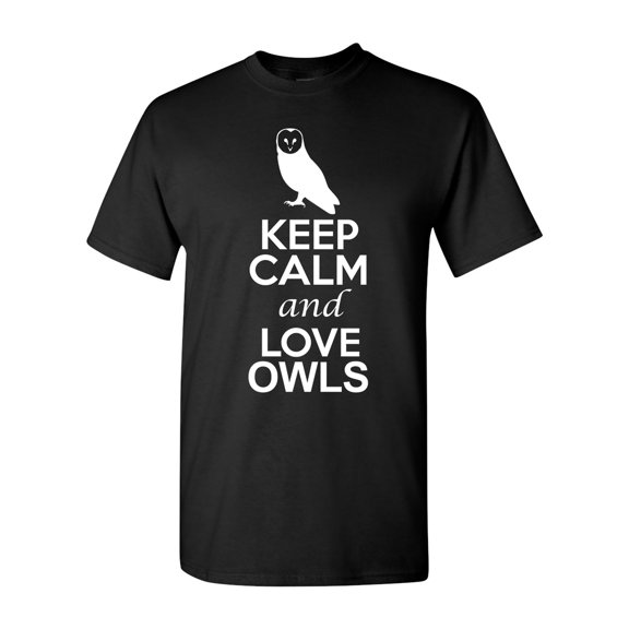 Keep Calm And Love Owls Animal Bird Lover DT Adult T-Shirt Tee