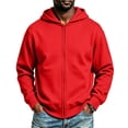 thumbnail image 2 of FRSASU Men's Zip Up Plain Hooded Sweatshirts Casual Long Sleeve Fleece Hoodie with Kangaroo Pockets Red, 2 of 6