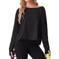 thumbnail image 6 of JWD Womens Open Back Long Sleeve Workout Top Loose Fit Crew Neck Thumb Hole Pullover Yoga Shirt Black 2XL, 6 of 8