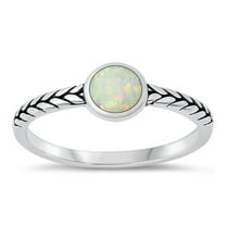 CHOOSE YOUR COLOR White Simulated Opal Ring .925 Sterling Silver Braided Band CZ Female Size 5