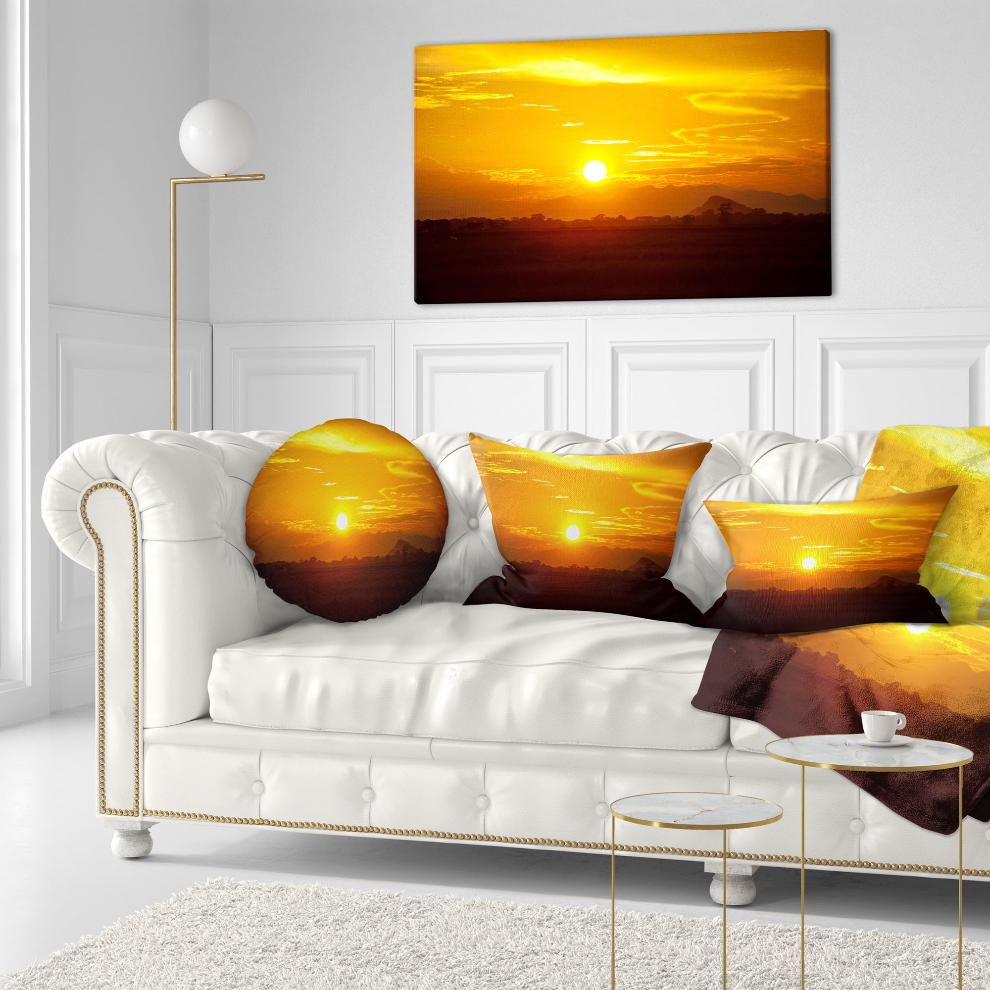 Designart Bright Yellow Sunset in Sri Lanka - Landscape Printed Throw Pillow - 12x20