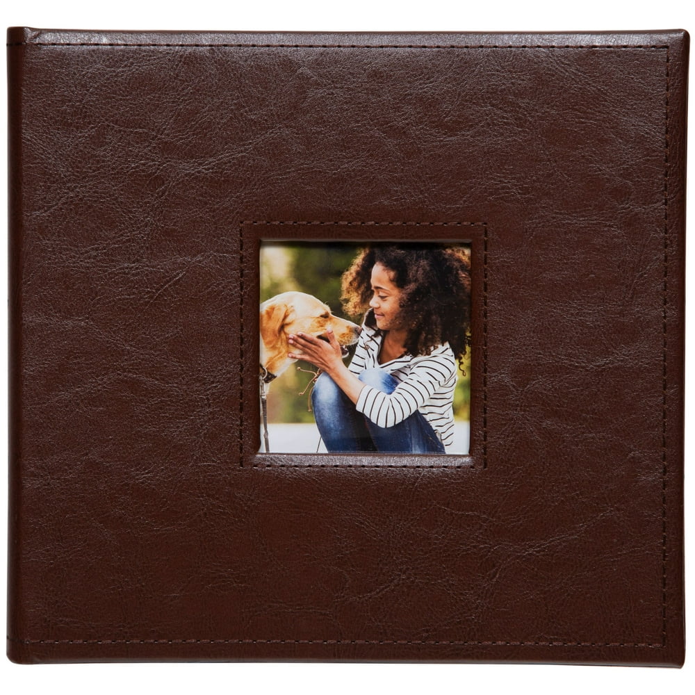 Pinnacle Brown Faux Leather Photo Album with Front Cover Window Frame, Holds 120 4"x6" or 60