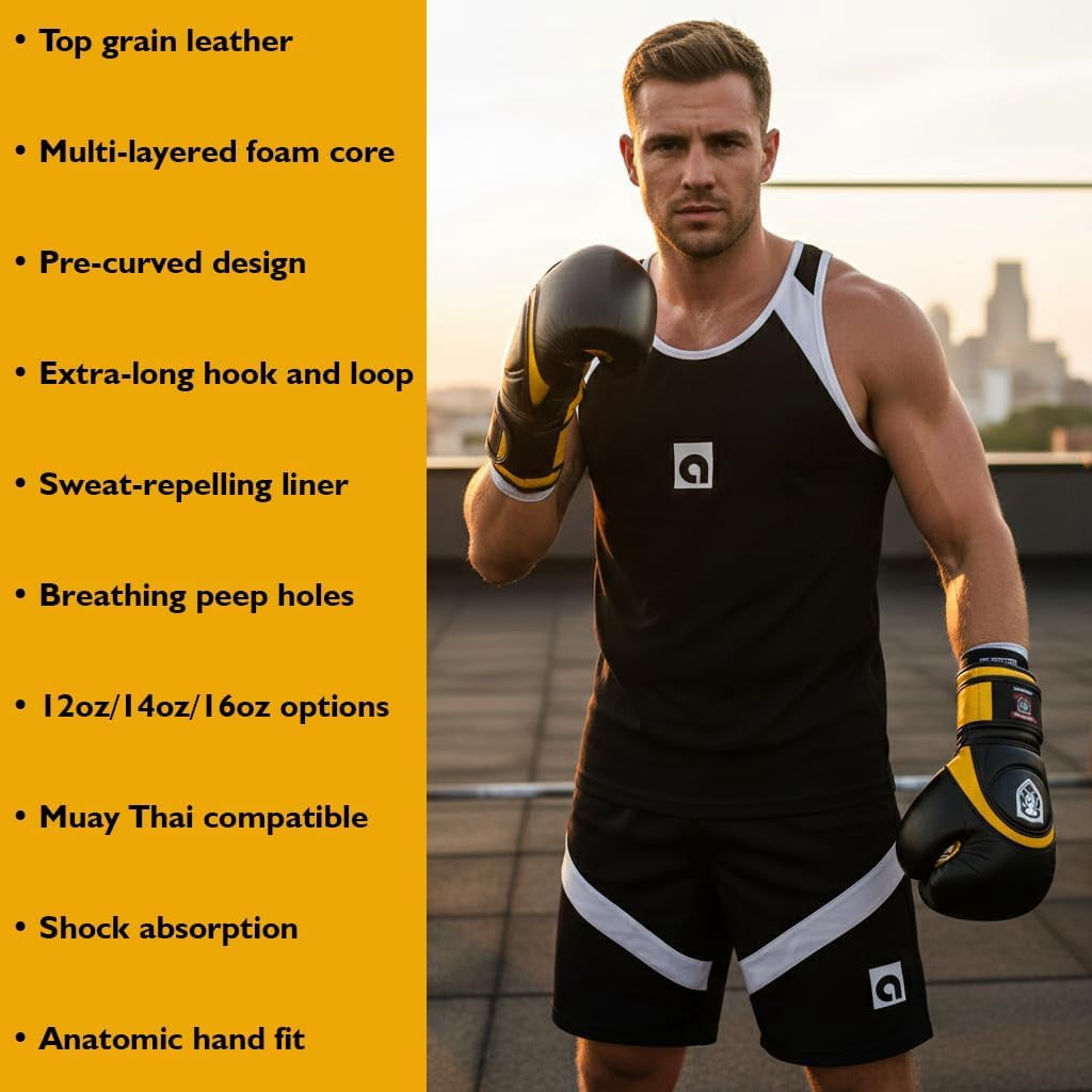 Invincible Fight Gear Professional Hook and Loop Leather Training Boxing Gloves v2.0 - Ideal for Boxing, Kickboxing, Muay Thai, MMA for Men Women and Kids