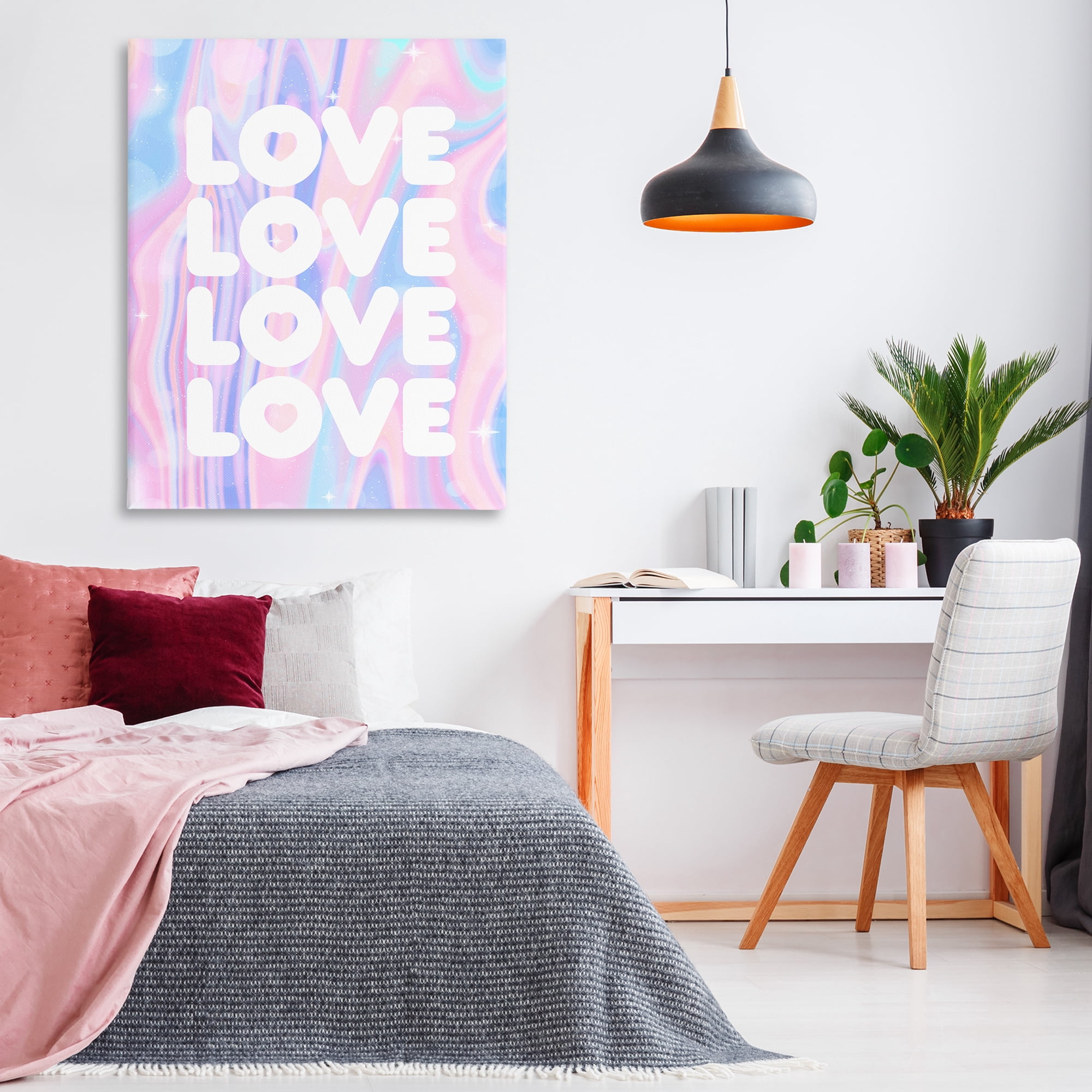 Stupell Industries Love with Wavy Pastels Text & Numbers Painting Wrapped Canvas Art Print Wall Art, 36 x 48