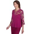 thumbnail image 3 of Alfred Dunner Womens  Embroidered Floral Sleeve Split Neck Top, 3 of 6