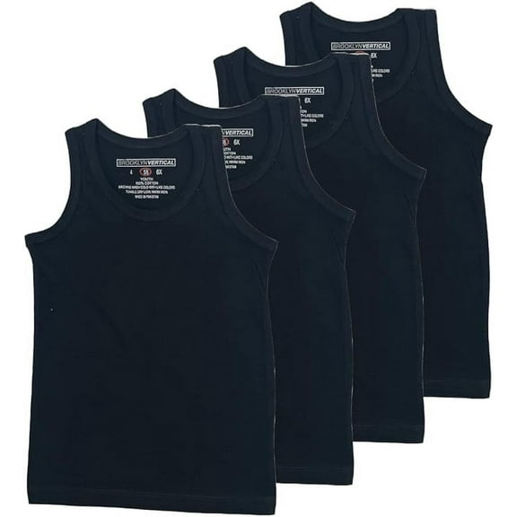 BROOKLYN VERTICAL Boys 4 Pack Undershirt Tank Top - Tagless Cotton Super Soft