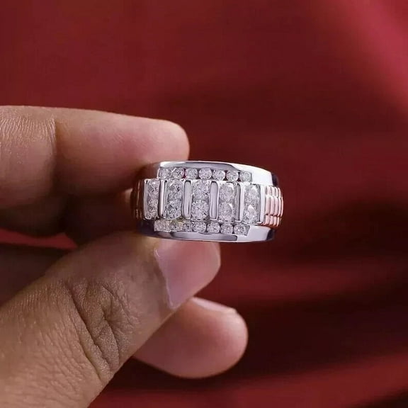 Men's Pinky Wedding Ring 2.00Ct Round Cut Simulated Diamond Unique Engagement Pinky Ring 925 Sterling Silver 14K White Gold Plated