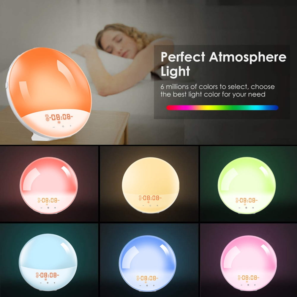 MEGICOT Wake Up Light with Alarm Clock, Snooze, Dual Alarms, FM Radio, Sunrise Simulation & Sleep Aid Colorful Night Light for Kids Adults Bedrooms