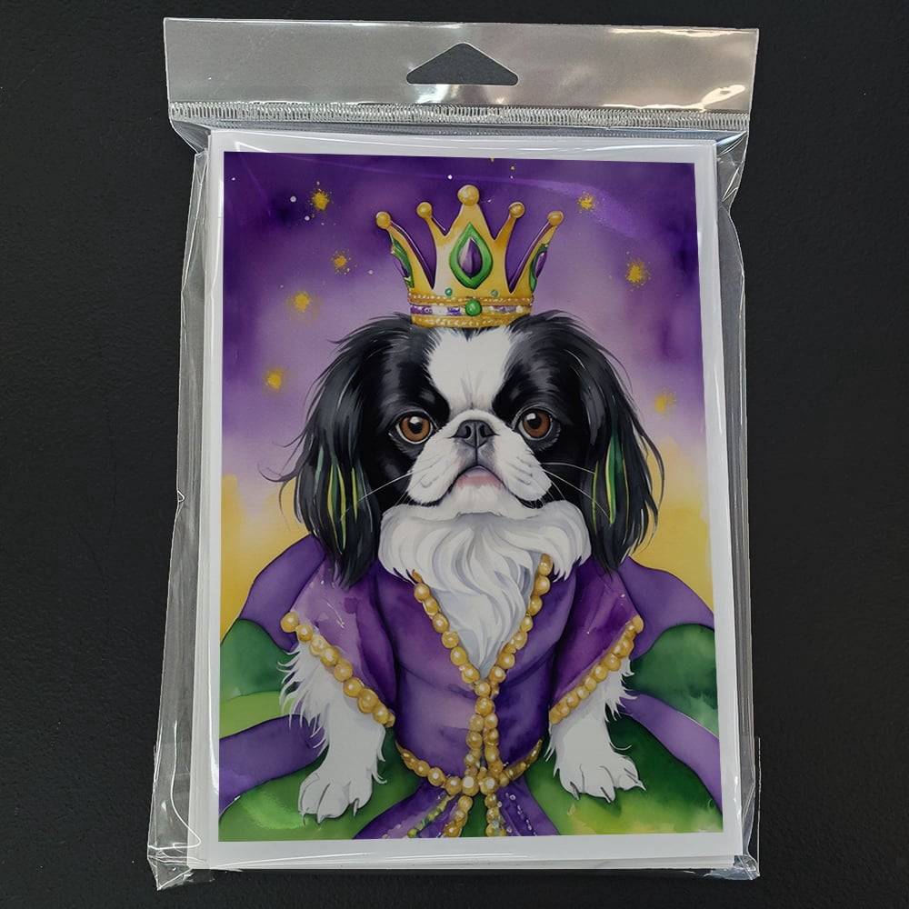 Japanese Chin King of Mardi Gras Greeting Cards Pack of 8 7 in x 5 in