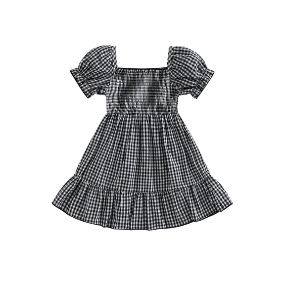 LMLYSoH Toddler Girls Summer Casual Dress Short Puff Sleeve A-line Plaid Dress for Party, Travel
