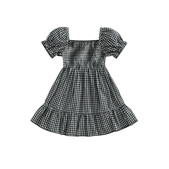 SUNSIOM Toddler Girls Summer Casual Dress Puff Short Sleeve A-line Plaid Dress Elegant Party Clothes