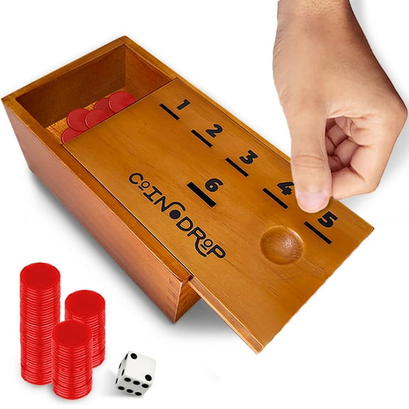 SWOOC Games - Coin Drop™️| Simple   Strategic Dice Games For Families with Coins Included For 2-6 Players | Works w/ Pennies Too | Get Rid Of Coins To Win | Board Games For Kids | Penny Game Wood Box