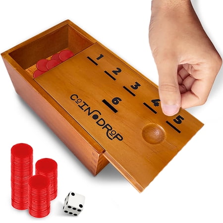 SWOOC Games - Coin Drop™?| Simple + Strategic Dice Games For Families with Coins Included For 2-6 Players | Works w/ Pennies Too | Get Rid Of Coins To Win | Board Games For Kids | Penny Game Wood Box
