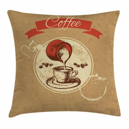 - Coffee Throw Pillow Cushion Cover, Weathered Look Vintage Circle Frame Spilling Milk for a Creamy Taste, Decorative Square Accent Pillow Case, 18 X 18 Inches, Pale Brown Vermilion Cream, by Ambesonne