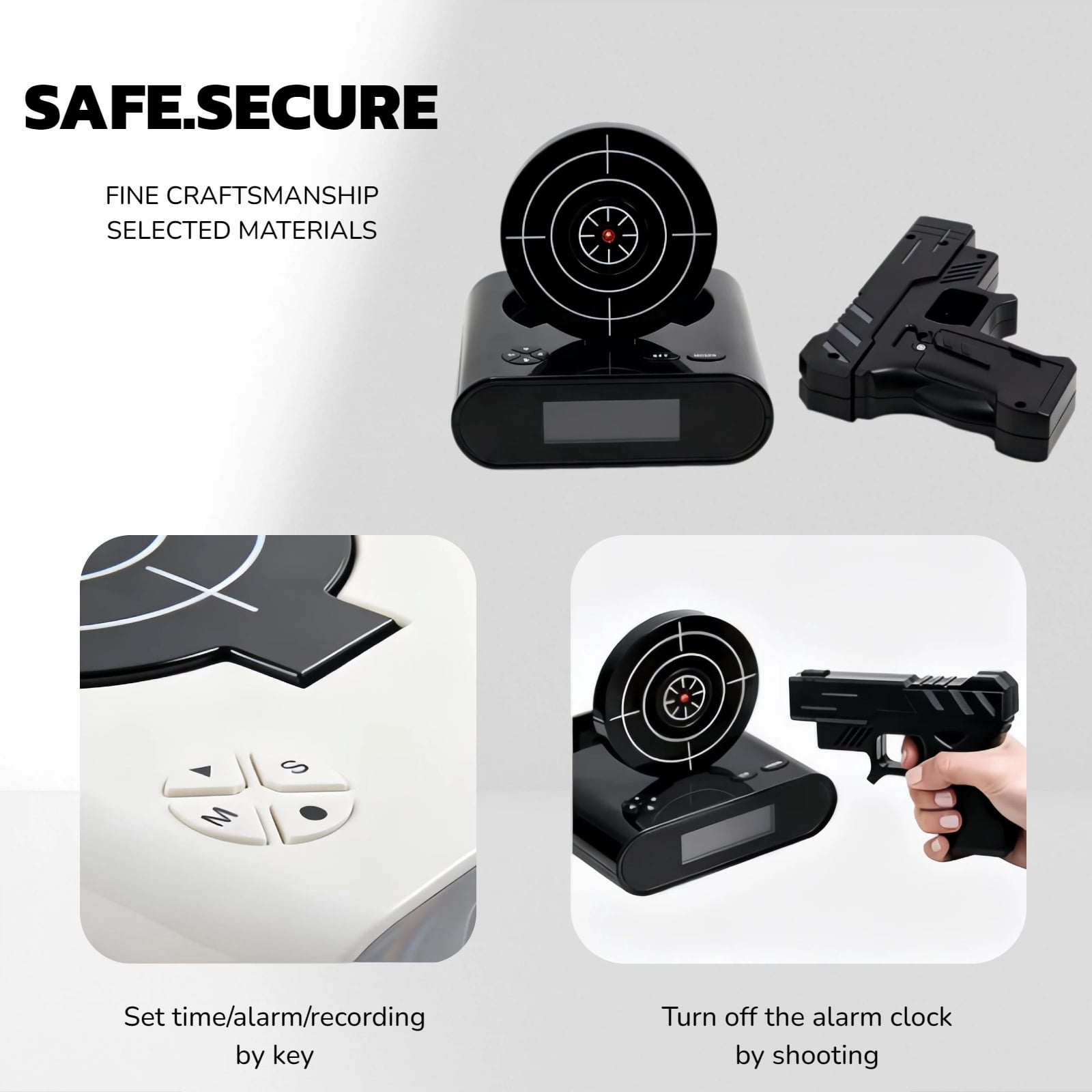 Gun and Target Alarm Clock with Large LED Display Laser Gun Shooting Alarm Clock for Bedroom Unique Alarm Clock