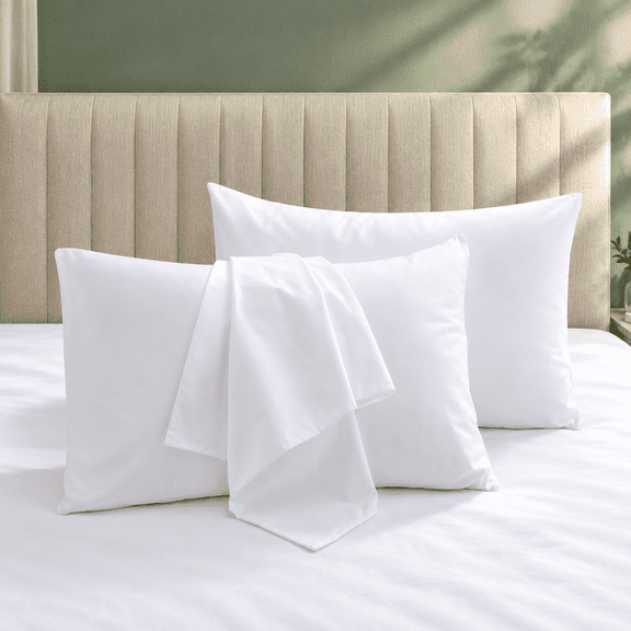 Cotton Pillow Protectors,Sateen Weave Cooling Pillow Cases Quiet and Breathable Easy Care (2PCS, Standard, White)