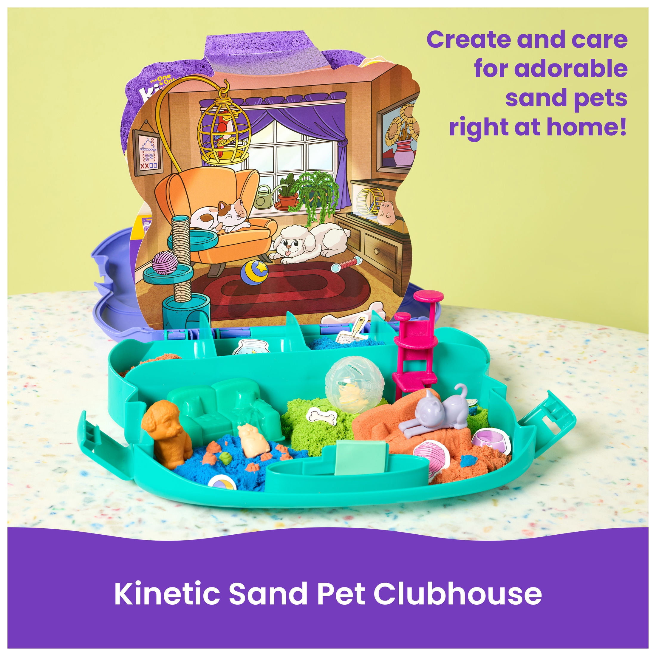 Kinetic Sand, Pet Clubhouse with 5 Molds, Tools & Storage Case for Kids Ages 3 and up