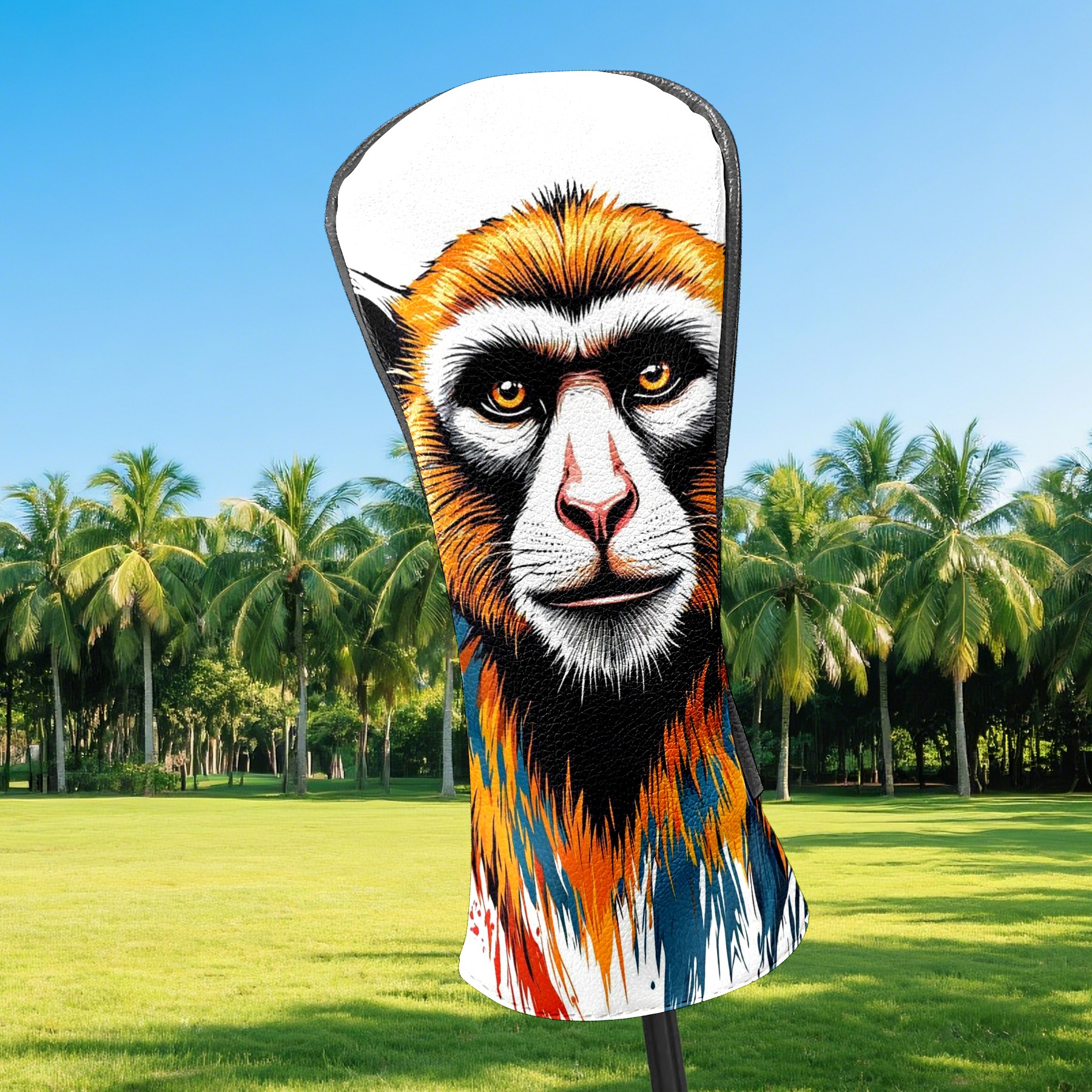 Golf Club Covers, Monkey While Premium PU Leather Driver Hybrid Putter Head Covers with Velvet Lining, Waterproof Golf Gifts for Men Women