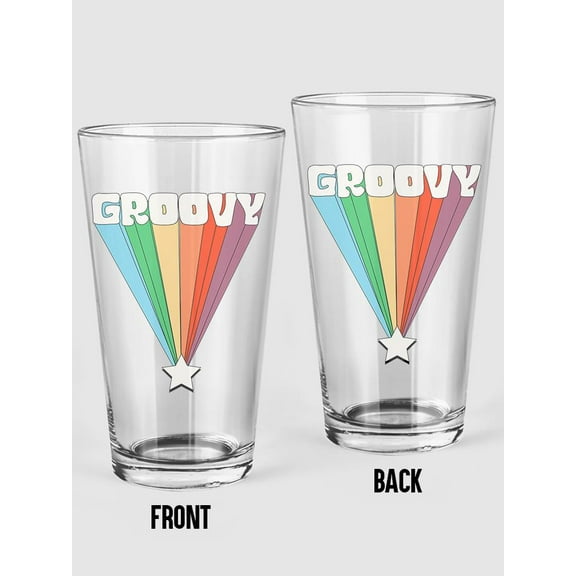 Smartprints Groovy Retro Rainbow Pint Glass -Image by Shutterstock, 16 oz Transparent Glass