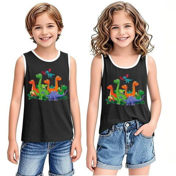 BLTIBY 2025 Girls Boys Tank Top Summer Sleeveless Funny T Shirt for Teen Infant Toddler Printed Round Neck Casual Fashion Tee Blouse Black 6-7 Years