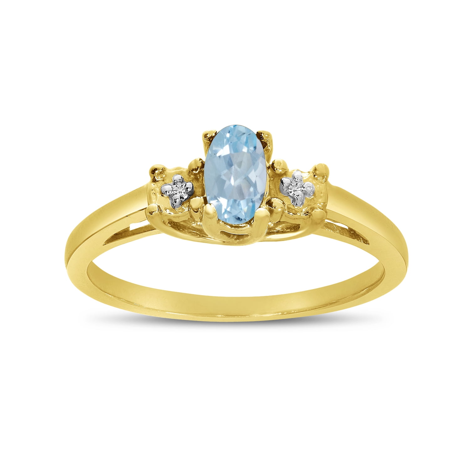 14k Yellow Gold Oval Aquamarine And Diamond Ring - Walmart.com