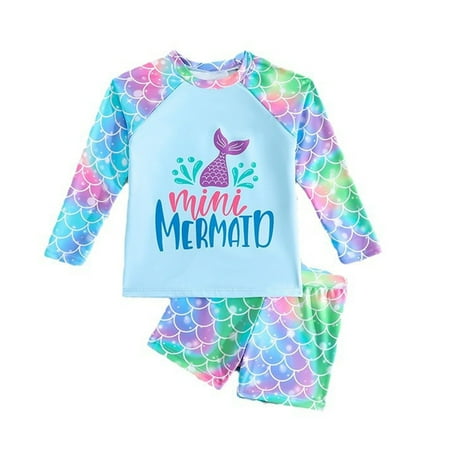 Toimothcn Swimsuit For Girls Long Sleeve Cute Sweet Patchwork Fish Scale Printed 2 Piece Bikini Set Quickly Dry Cover Up Swimwear Lovely Summer Beach Clothes