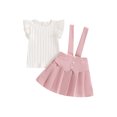 thumbnail image 2 of Musuos Kids Girl Summer Fashion Outfits, 3-8 Years Fly Sleeve Round Neck White Ribbed T-Shirt Pleated Suspender Skirt Clothes Set, 2 of 10