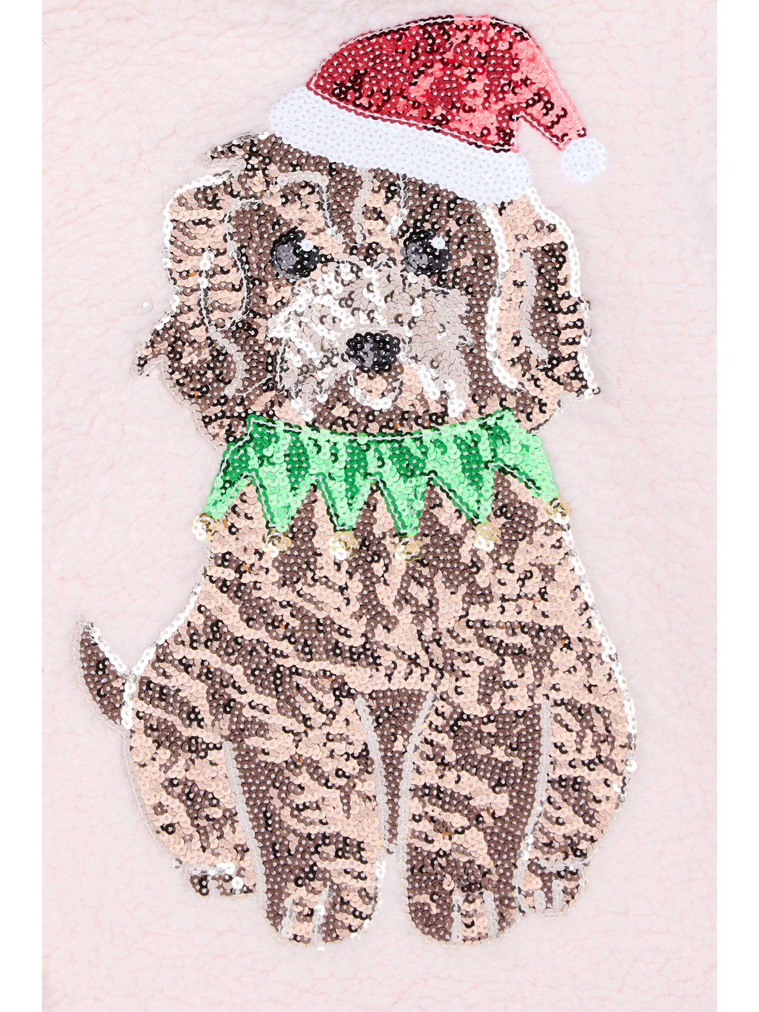 Miss Chievous Girls Sequin Christmas Plush Faux Shearling Hoodie, Sizes 4-16