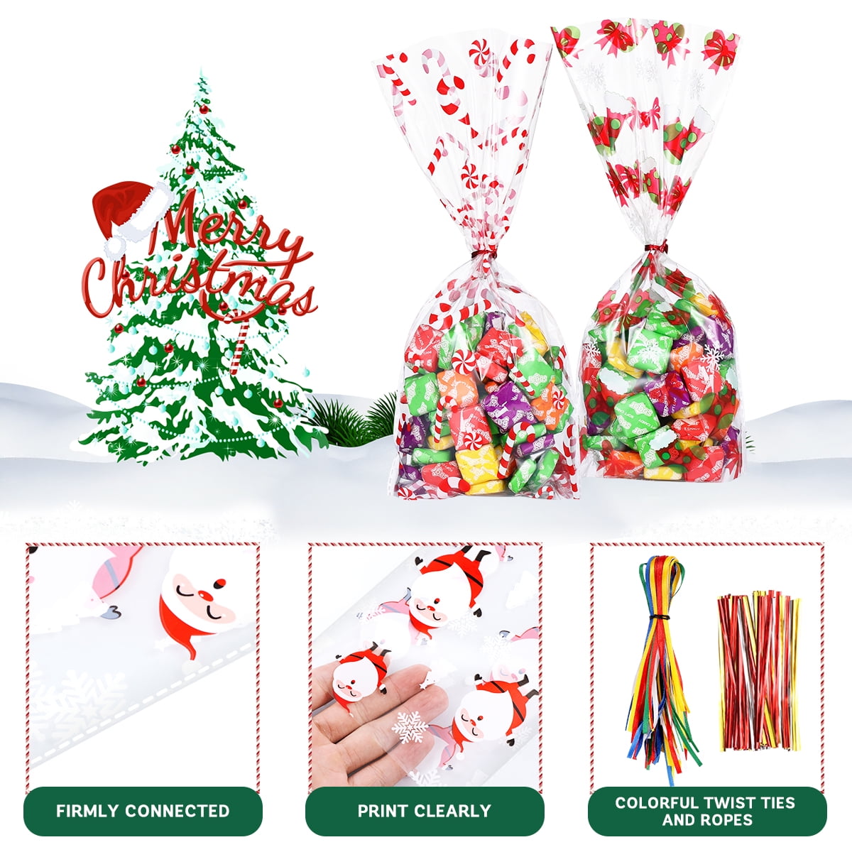 Toyvian Christmas Cellophane Bags 200Pcs Xmas Clear Cello Candy Bags Goody  Bags Christmas Gift Bags Wrapping Goodie Bags with Twist Ties  Amazonin  Home  Kitchen