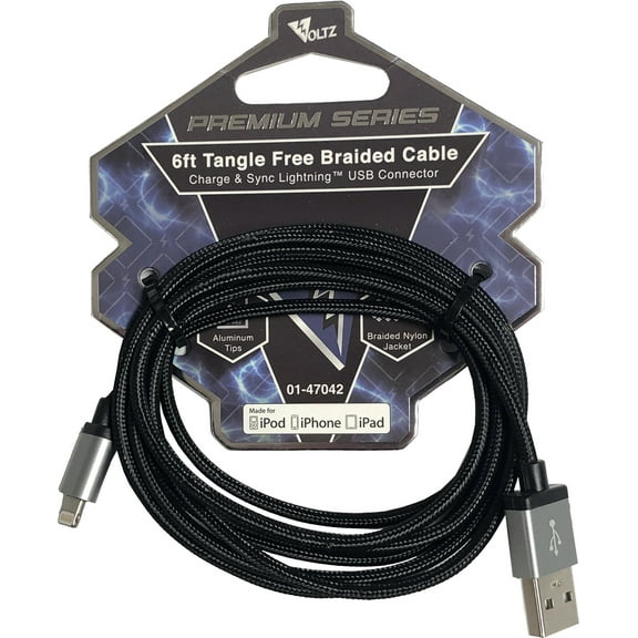 Voltz Ballistic Covered 6' MFi Lightning Charge/Sync Cable