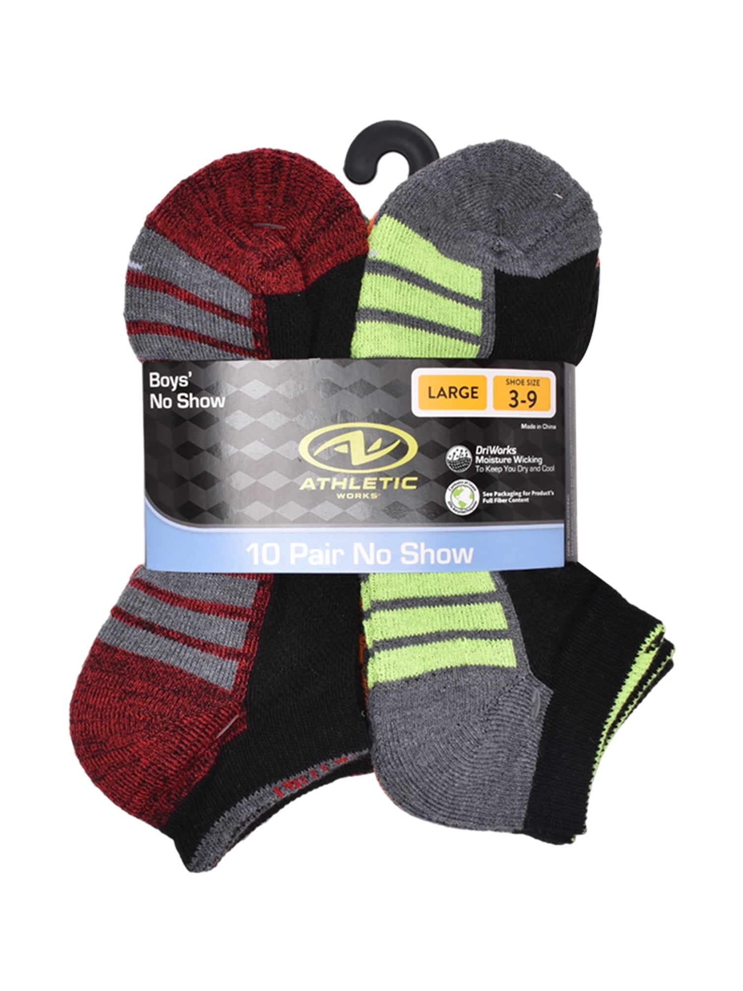 Athletic Works Boys Cushioned No Show Socks, 10-Pack S (4-8.5) - L (3-9)