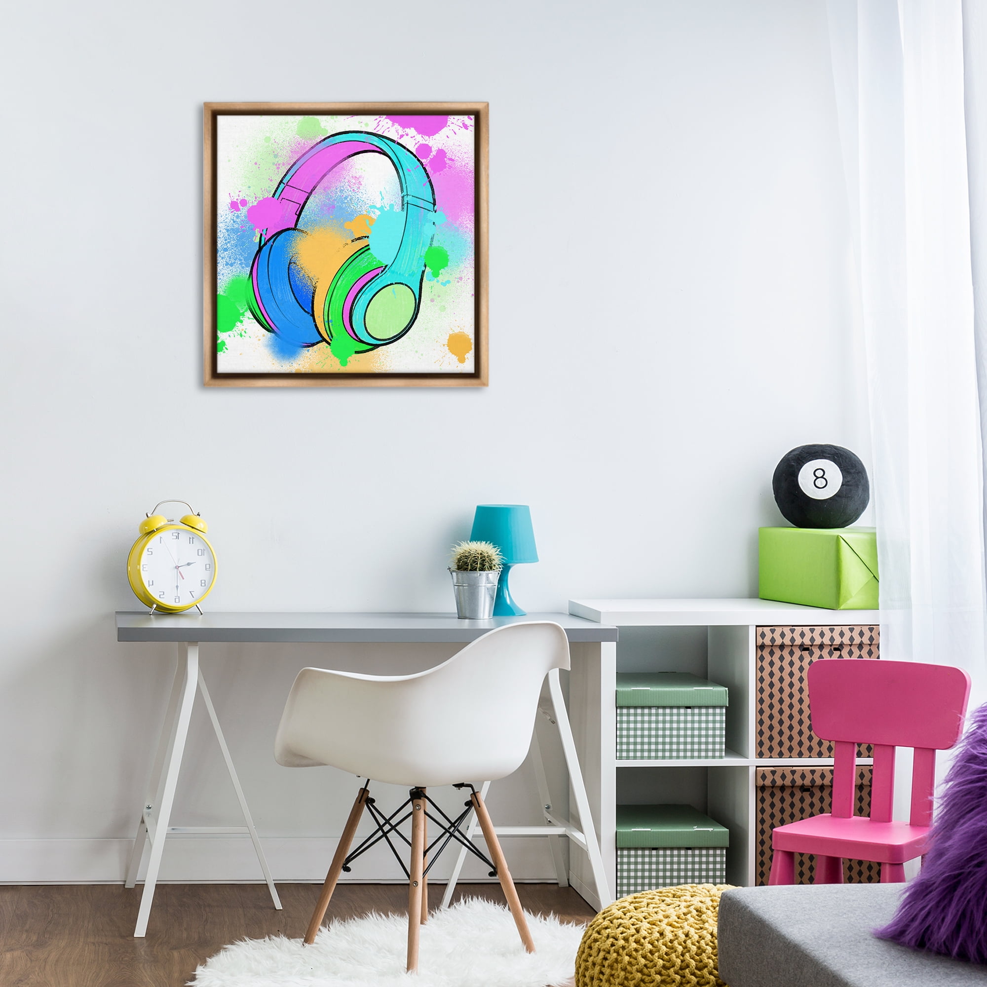 Stupell Industries Splattered Music Headphones Entertainment Painting Brown Floater Framed Canvas Art Print Wall Art, 25 x 25