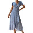 thumbnail image 1 of Robe Longue d'Été Mode Femme Col en V Imprimé Manches Courtes Lacée, 1 of 5